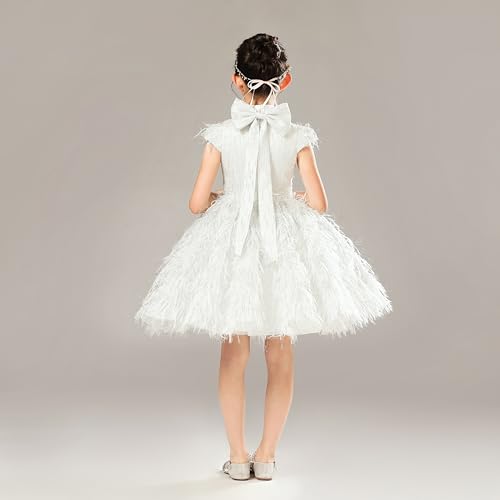 Sparkly Fluffy Feather Flower Girl Dress for Wedding Beaded Short Prom Princess Pageant Dresses with Bow-Knot2