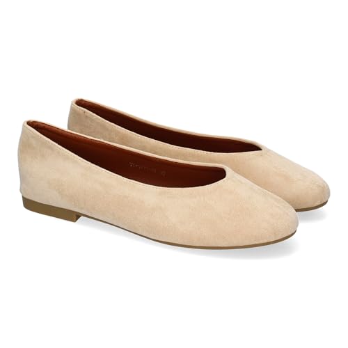 shoes&blues.es 89893 Bailarina Plana para Mujer, Diseno Elegante, Comodas de Punta Redonda, Ideales para el Dia a Dia. Beige Talla 39