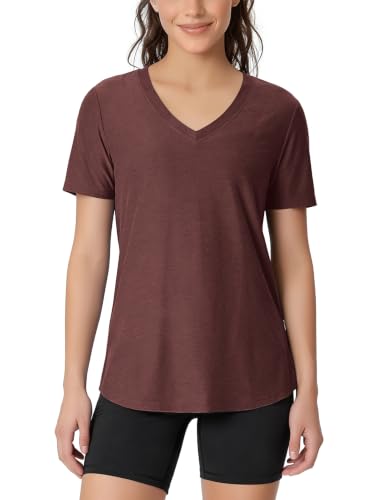 Image of ODODOS Women's Short Sleeve Performance V-Neck Tunic Tops, Ultra Soft odSTRATUM Tech Tee, Side Slit Relaxed T-Shirts