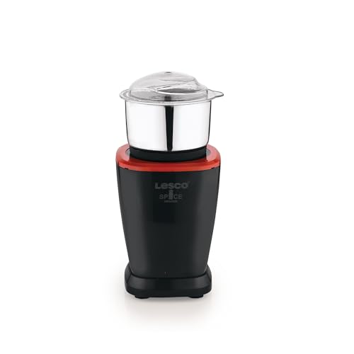 Image of Lesco Spice Grinder, Black & Red | Fine Grind in 20 Secs, 1 Stainless Steel Jar, 20000 RPM Copper Motor, Coffee & Chutney Grinder, 2 Years Warranty