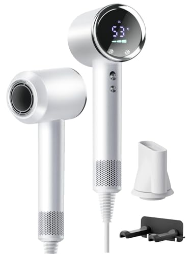 ドライヤー 大風量 【AI温度センサー搭載・速乾1400W】 高濃度マイナスイオン 40m/s高速 ヘアドライヤー 熱ダメージを抑えながら素早く乾かす 温度＆風量調整 軽量 静電気対策 髪に潤い 温冷ワンタッチ切替 メモリー機能付き マグネットノズル 防塵フィルター 旅行・家庭・サロン用（アイスホワイト）の商品画像（Amazon）