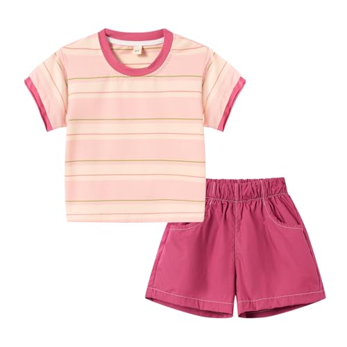 Image of LittleSpring Boys Girls Summer Outfits Striped T-Shirt and Shorts Set