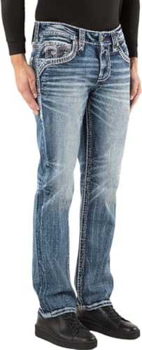 Rock Revival - Mens Jaysen J204R Straight Jeans, Color Medium Blue, Size: 38W x 32L2