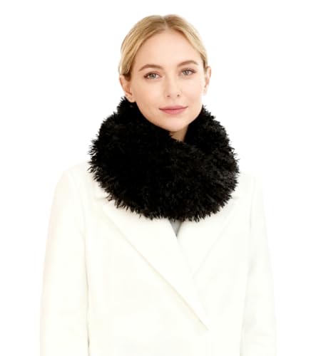 Lina & Lily Écharpe Tube Snood en Fausse Fourrure Poils Longs Bouclés pour Femme Hiver (Noir)