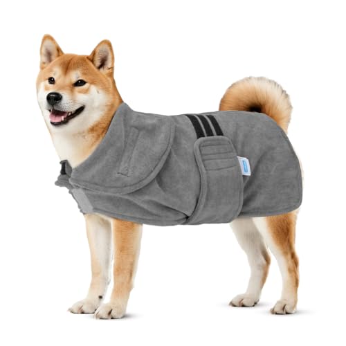Nobleza Hundebademantel Mikrofaser mit Klettverschluss,Super saugfähig und schnell trocknend,Bademantel für alle Katzen und Hunde,Fünf Größen,Hundehandtuch Weich (M Grau)
