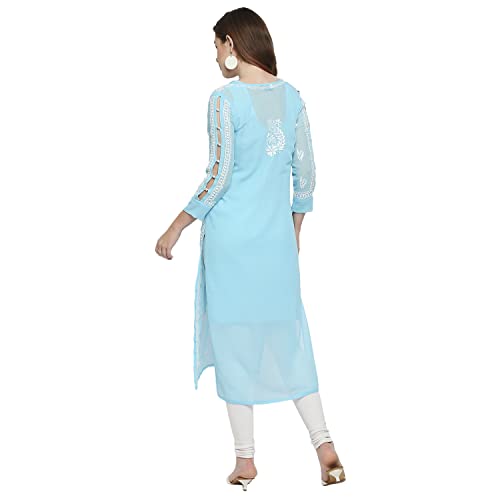 Image of indiankala4u Lucknow Chikankari Hand Embroidered Kurta for Women with Matching Inner, Georgette
