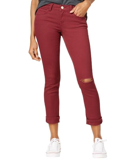 dollhouse Juniors' Colored Ripped Cropped Jeans (Merlot, 0)