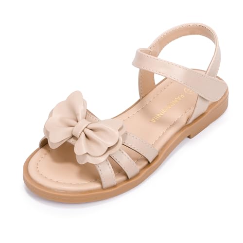 Image of PANDANINJIA Girls Sandals, Open Toe Cute Bow Princess Girls Flats, Sparkly Summer Dress Shoes Sandals for Toddler /Little Kid /Big Kid