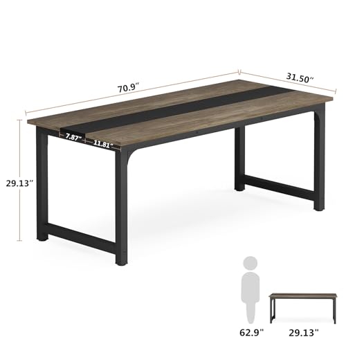 Image of Tribesigns 70.8 inch Executive Desk, Large Office Computer Desk with Thicken Frame, Modern Simple Workstation Business Furniture for Home Office, Vintage Grey /Black