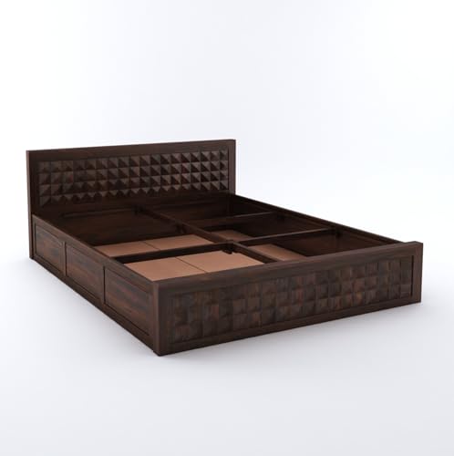 Image of Sheesham Wood King Size Bed with Box Storage and Headboard | Durable Wooden Double Bed Cot Palang Furniture for Bedroom, Living Room, Guest Room, Hotel and Home (Walnut Finish-1 Year Warranty)
