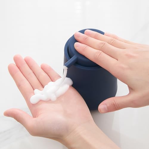 Image of YAUKPH Matte Navy Blue Foaming Hand Soap Dispenser Plastic 11 oz - Modern Minimalist Style for Bathroom & Kitchen Countertop Refillable