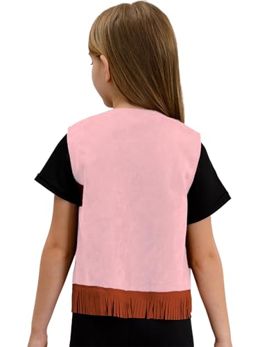 renvena Cowboy Cowgirl Fringe Vest for Kids Sleeveless Open Front Waistcoat Vest Western Dress Up4