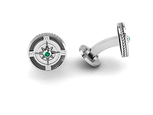 Mancuernillas para hombre con diseño de brújula en plata 925 y baño dorado miniatura 3