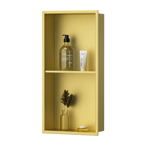 MHJKHG Shower Niche Double Shelves Recessed Niche Shower Brushed Stainless Steel Shower Niche No Tile Needed Wall Niche