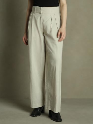 Image of DL Woman Grey Solid Mid-Rise Trousers