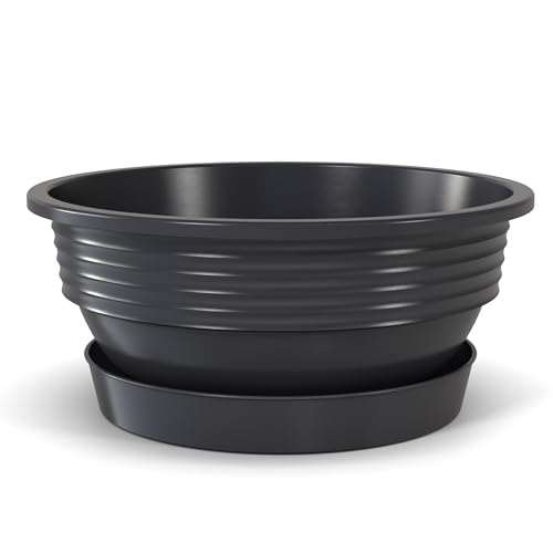 Plastard Pflanzenschalen Ø 52 cm mit Untersetzer rund – Anthrazit – Ansicht 1
