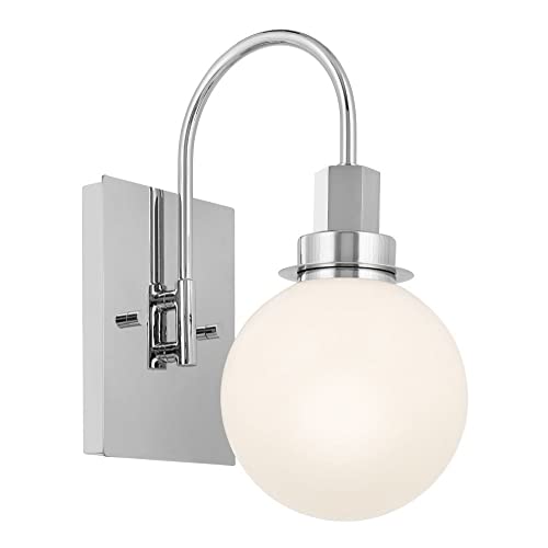 Kichler Hex 1-Light Wall Sconce, Modern Light with Opal Glass in Chrome, Install Up or Down, Damp Rated, for Bathroom Vanity, Living Room, or Dining Room (11.5" x 5.25"), 55149CH