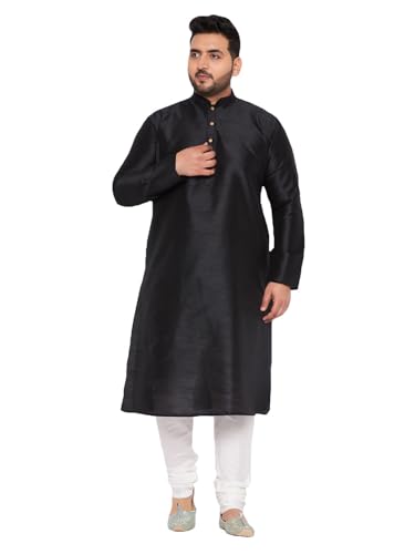 Image of Vastramay Plus Men's White Silk Blend Kurta Pyjama Set VPLUSMKWH001nPBL 44 | Independence Day