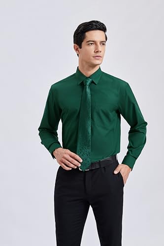 Image of HISDERN Mens Dress Shirt with Tie Pocket Square Set Classic Button Down Shirt Matching Tie Long Sleeve Shirts