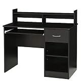 HOMCOM Bureau Informatique Table d'ordinateur Multi-rangements en Bois Noir