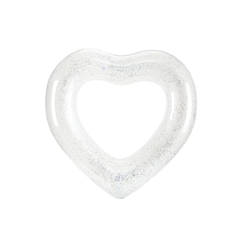 浮き輪 大人 ハート浮輪 ラメ入り キラキラ 女 レディース 子供 透明 海 プール ビーチ フロート 水遊び 夏休み 水上レジャーおしゃれ 厚手 可愛い (キラキラホワイト, 90)