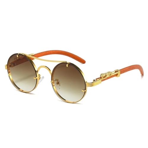 Lunettes de soleil rondes de luxe monture dorée détails léopard chic