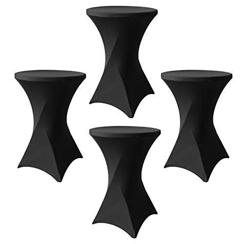 SUNTQ 4 Pack 32x43 Cocktail Table Covers, Spandex Stretch Square Corners Black Table Cloths, Fitted Stretch Cocktail Tablecloths for Parties,Birthday,Vendors,Outdoor Events,DJ,Banquet,Tradeshows