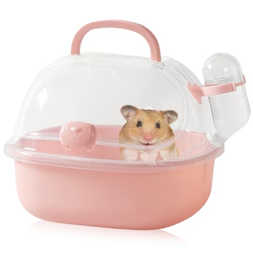 Cage de transport portable pour hamster avec bouteille d'eau, 20 x 18 x 19 cm, avec fentes d'aération, pour gerbilles, souris, hamsters nains