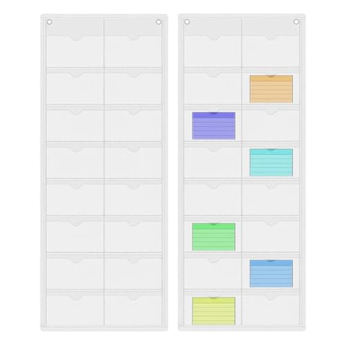 Tarjetero transparente para tarjetas de índice de pared con 16 fundas para oficina y clase