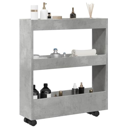 UJCHVHN Carro de almacenamiento estrecho de 3 niveles de hormigón, gris, carros de madera de ingeniería para cocina y comedor