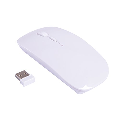 HDE Ultra-Thin Wireless Mouse 2.4GHZ Ergonomic Candy Colored Optical Mouse with USB Nano Receiver and Adjustable DPI Switch (White)