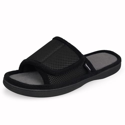 Garonne Men's Adjustable Wrap Open-toe Slippers with Memory Foam, Summer House Shoes for Men