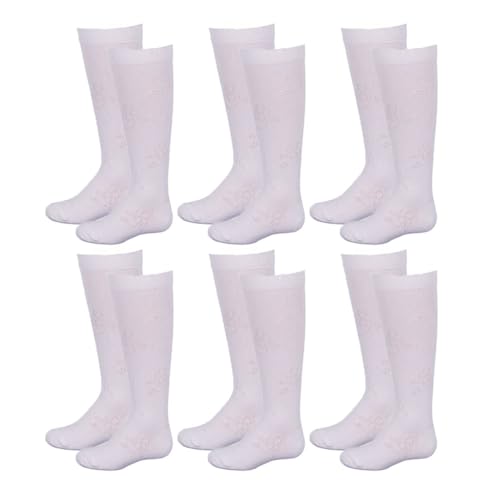 6 Pairs Girls Knee High Socks School Uniform Athletic Tube Kids White Size M 4-6 Childrens Kids Sox Casual Dress Outdoor Sports Athletic Stocking Boots Comfort Style Calf Long Trouser Fashion Tights