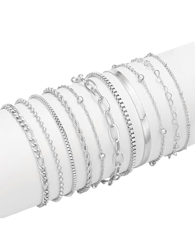 JUKOTA 11PCS armband damen,armband,Armband Damen Edelstahl Ketten Armbänder Set Armbander Twist Schlange Armkette Damen CZ Verstellbar Armband Set Charm Armband Silber Armband für Damen Frauen