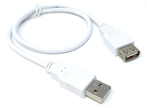 DRUT 50cm short USB Male to USB Female 2.0 24AWG High Speed EXTENSION Cable A Plug to Socket 1.6ft White, 50 cm