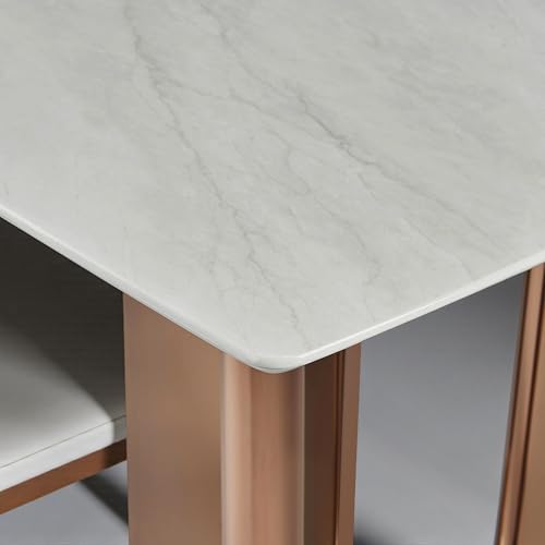 Image of The Attic Majestic Aura Ceramic Dining Table with Premium Rose-Gold Pedestal Columns - Modern Luxury Rectangular 6 Seater Dining Table