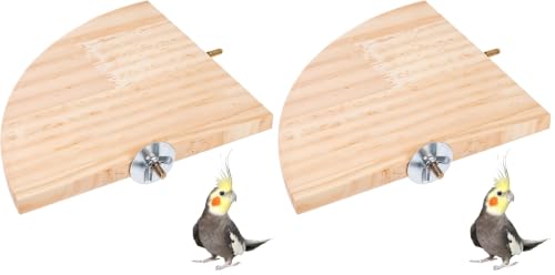 Image of Bird Perch Platform Stand Wooden Parrot Perch Corner 6.7 Inches Fan Shape Playground Cage Accessories Parrot Stand Flat Perches for Bird Cages Corner Shelf for Birds Parrots Hamster Gerbil (Pack of 2)