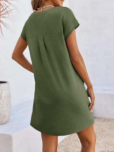 Image of Wenrine Womens Summer T Shirt Dress Short Sleeve Crewneck Loose Mini Dress