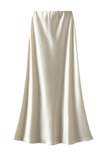 Wuitrie Long Skirts for Women Satin Fishtail Skirt Slim Package Hip A-Line Midi Skirt