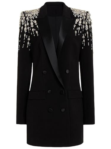 Women's Luxury Outwear Embroidery Flares Diamond Blazer Jackets Long Sleeve Long Blazer Dress Coat
