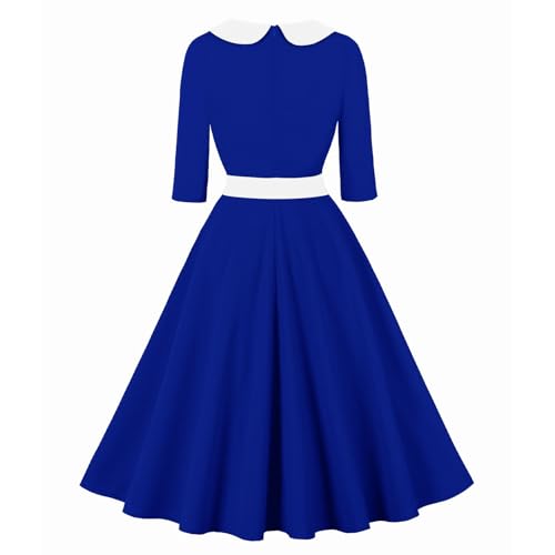 Wellwits Women's Collared Button 3/4 Sleeves 1940s Vintage Work Dress2