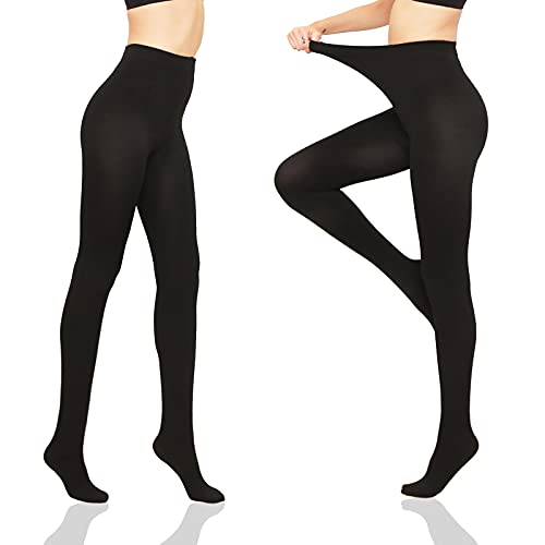 HA WA 2er Pack 100D Thermo Strumpfhose Damen Winter，Gefütterte Fleece Blickdichte Thermostrumpfhose für Damen(DE-LAM-HEIHEI-S-)