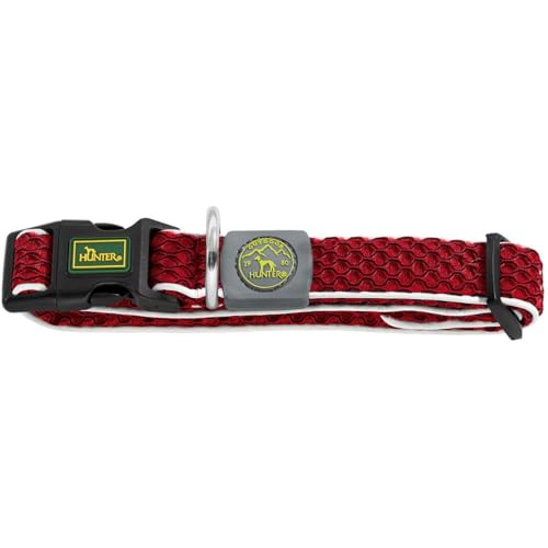 HUNTER Hundehalsung HILO VARIO BASIC, Farbe: rot, innovatives 3D-Mesh-Material, atmungsaktiv, leichter Kühleffekt bei Wärme, reflektierend, stufenlos verstellbar, angenehm leicht, Größe: S-M