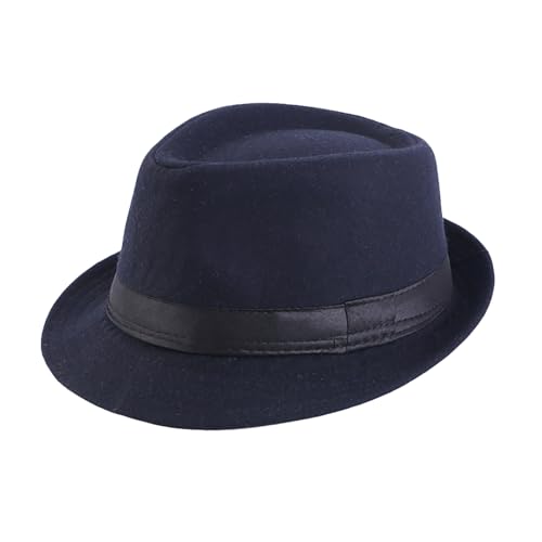 Chapeau fedora en feutre bleu marine contre le froid taille 56-58 cm bords courts