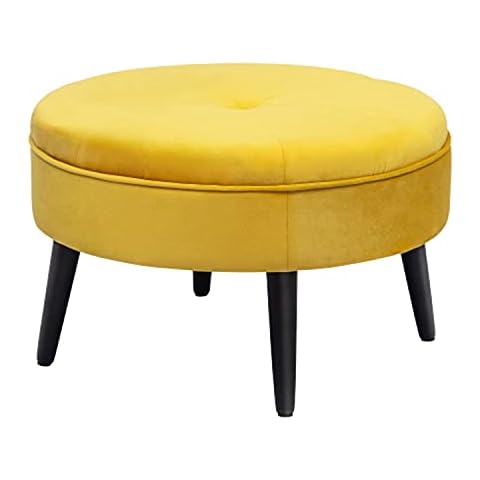 Joveco Fabric Round Ottoman Foot Rest Stool (Yellow) Cover