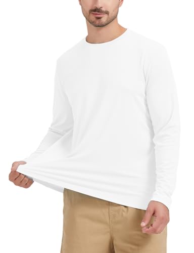 Men's Rash Guard Shirts Swim Shirts UPF 50+ UV Sun Protection Long Sleeve Shirts Lightweight Quick Dry White S3