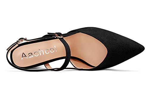 Aachcol Women Chunky Block Mid Low Heel Pumps Ankle Strap Slingback Pointed Toe Dress Shoes Office Party Wedding Suede 2.5 Inch4