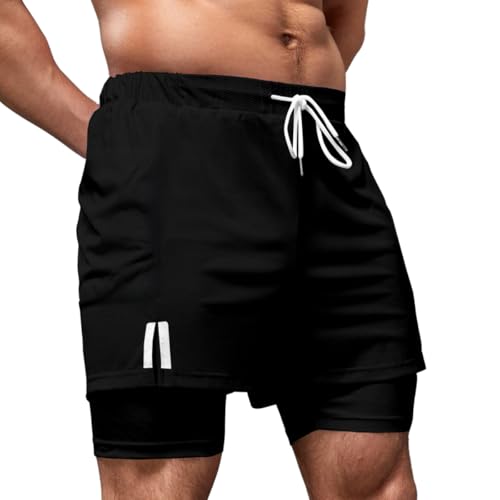 Short Treino Dry Fit Térmico 2 em 1 com Bolso para Celular e Porta-Toalha Calção Fitness Academia (B