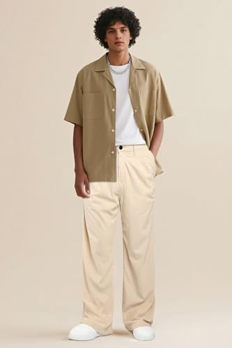 Heyfanee Mens Corduroy Pants Baggy Vintage Casual Pants for Men Wide Leg Streetwear Trousers Beige 343