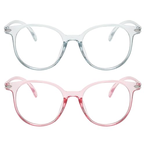Image of OWL Round Blue Light Blocking Fake Eyeglasses for Women Men - Lightweight Frame, Anti UV400 Rays Protection Eyewear - 2 Pack